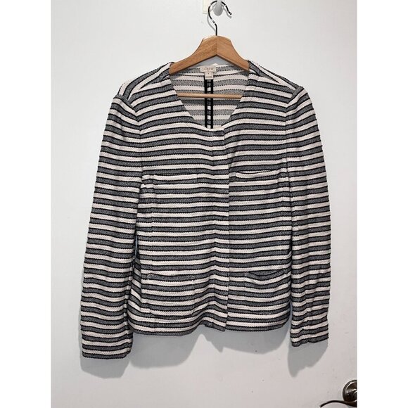 J.Crew Black & White Long Sleeve Striped Tweed  Women's Blazer Jacket Size M - Picture 2 of 16